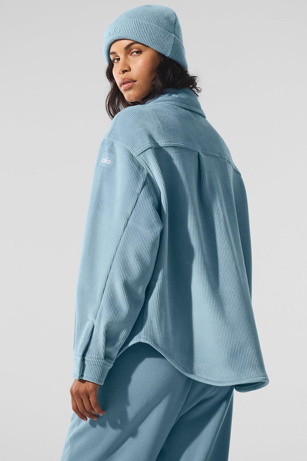 Μπουφαν γυναικεια Alo Yoga Ribbed Velour Mountain Side Shacket μπλε | Greece  BPIZM-1592