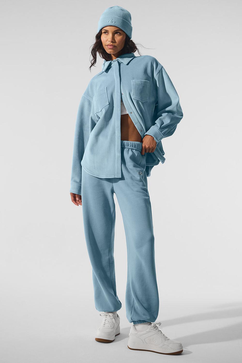 Μπουφαν γυναικεια Alo Yoga Ribbed Velour Mountain Side Shacket μπλε | Greece  BPIZM-1592