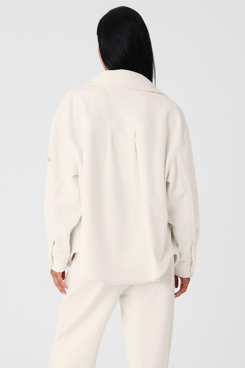 Μπουφαν γυναικεια Alo Yoga Ribbed Velour Mountain Side Shacket Ivory | Greece  WFHLC-6210