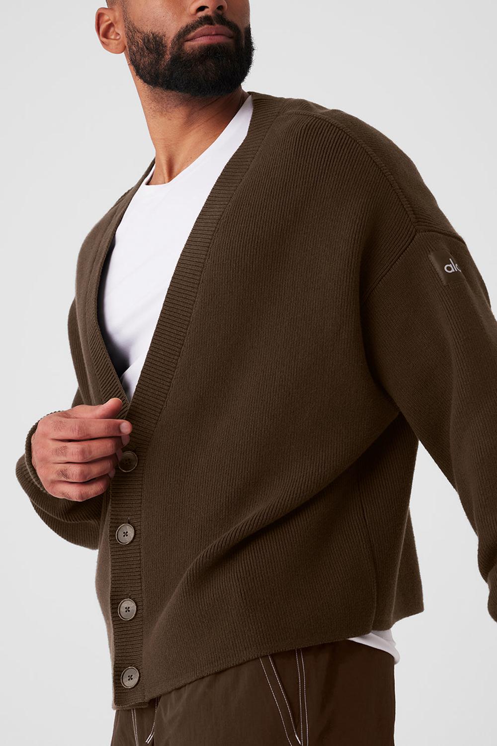 Πουλόβερ ανδρικα Alo Yoga Scholar Cardigan Espresso | Greece  CMXJH-4290