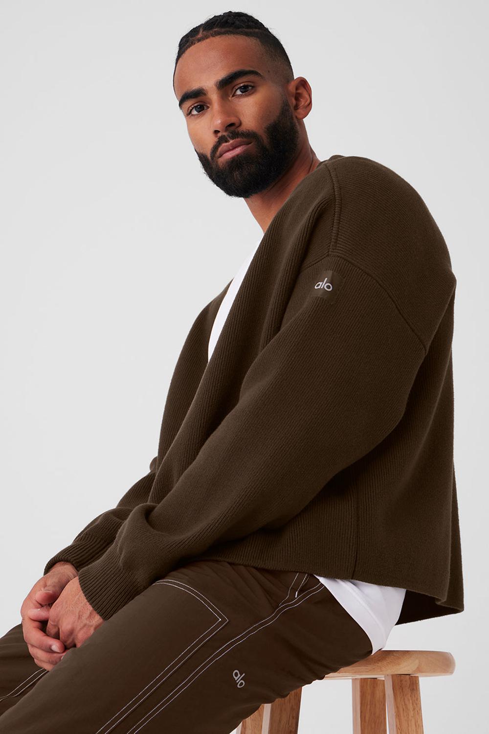 Πουλόβερ ανδρικα Alo Yoga Scholar Cardigan Espresso | Greece  CMXJH-4290