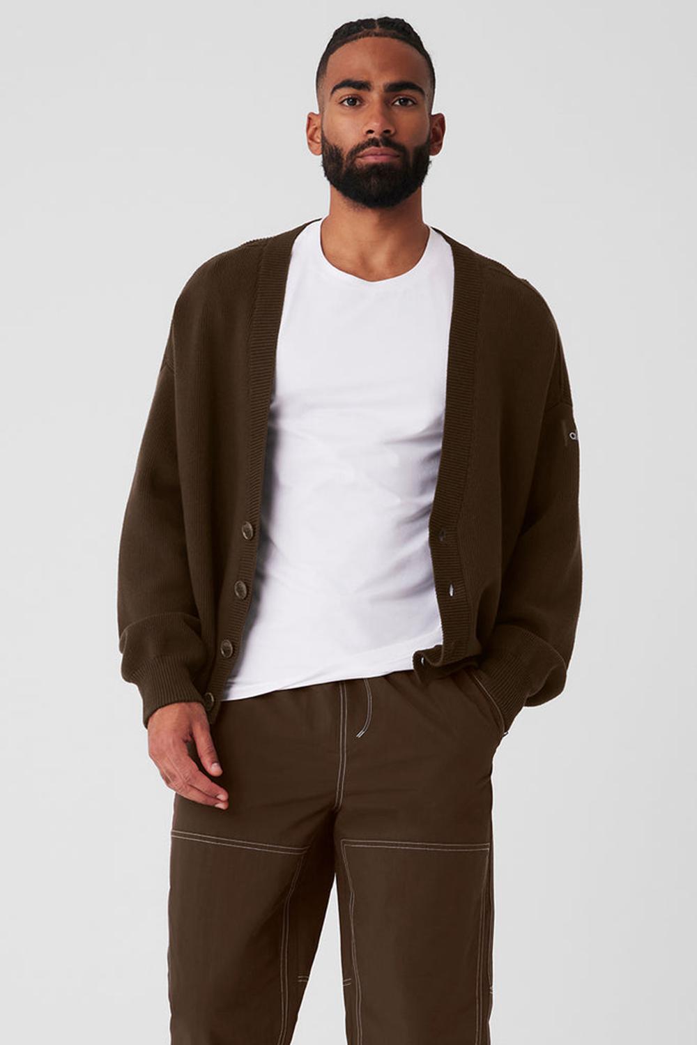 Πουλόβερ ανδρικα Alo Yoga Scholar Cardigan Espresso | Greece  CMXJH-4290