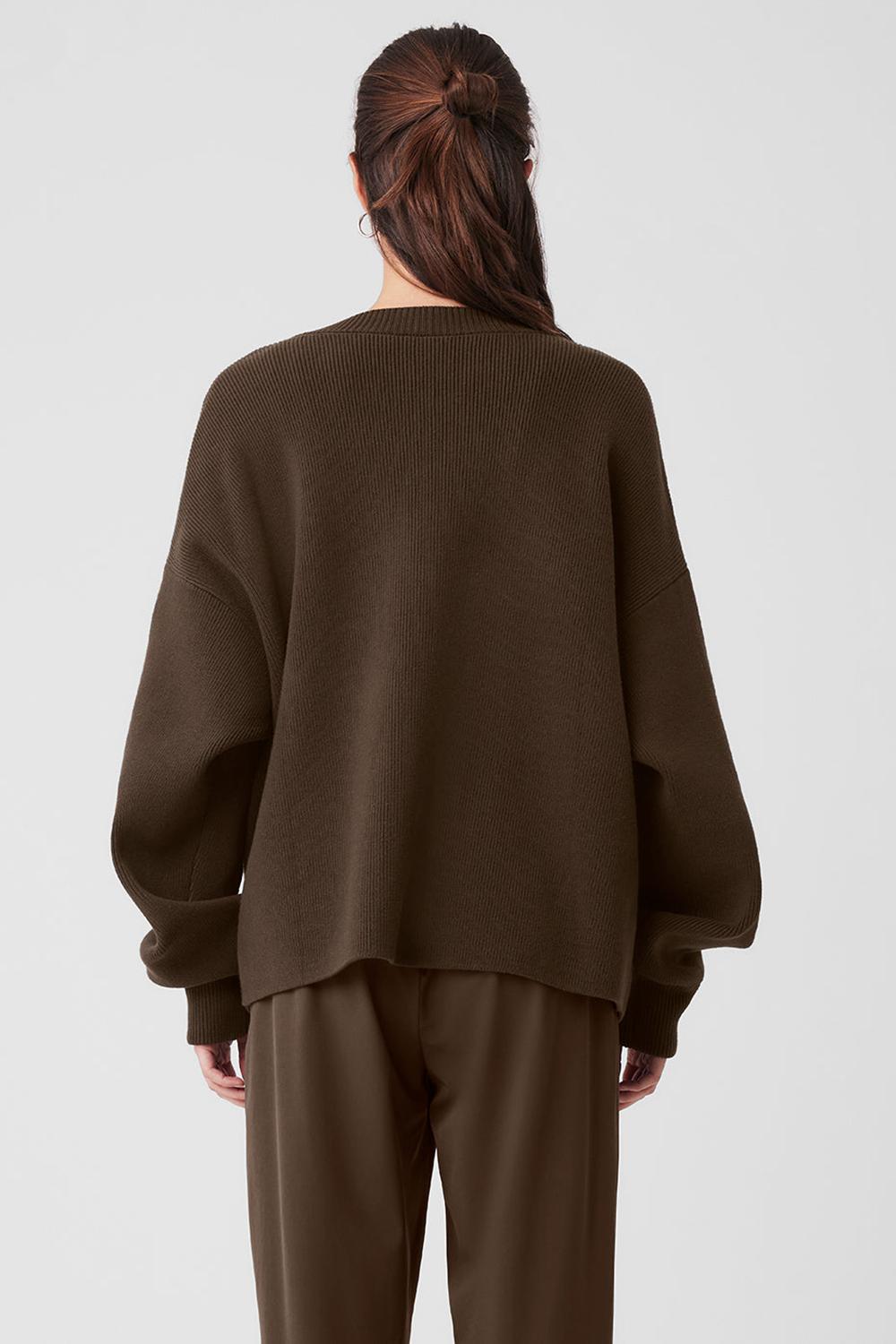 Πουλόβερ γυναικεια Alo Yoga Scholar Cardigan Espresso | Greece  YJOVW-7504
