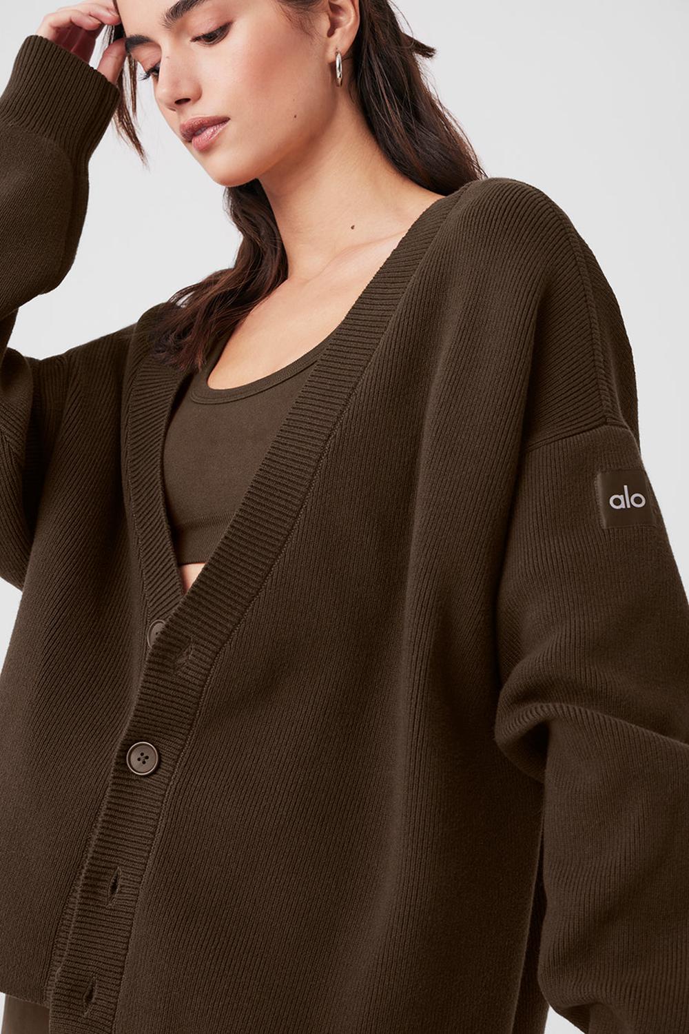 Πουλόβερ γυναικεια Alo Yoga Scholar Cardigan Espresso | Greece  YJOVW-7504