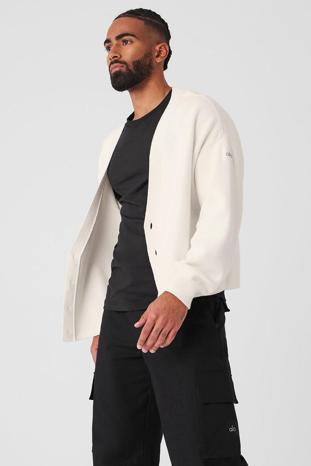 Πουλόβερ ανδρικα Alo Yoga Scholar Cardigan Ivory | Greece  BXENC-0218