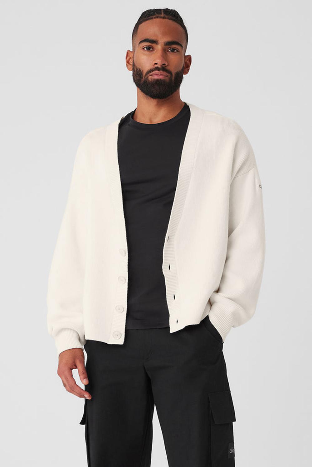 Πουλόβερ ανδρικα Alo Yoga Scholar Cardigan Ivory | Greece  BXENC-0218