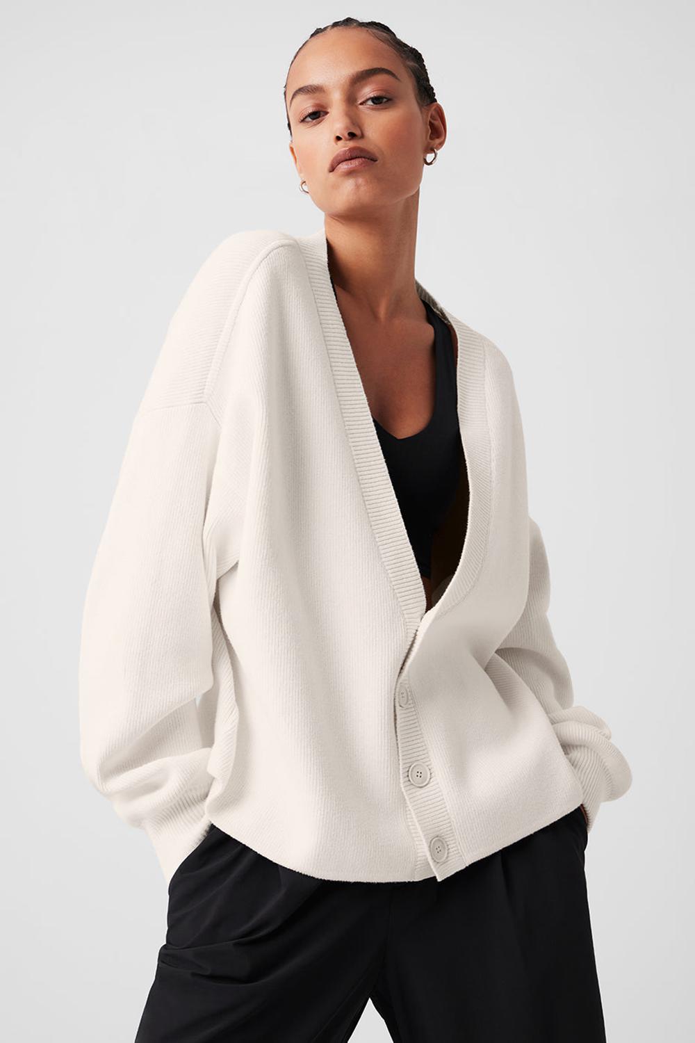 Πουλόβερ γυναικεια Alo Yoga Scholar Cardigan Ivory | Greece  TLHKV-8375