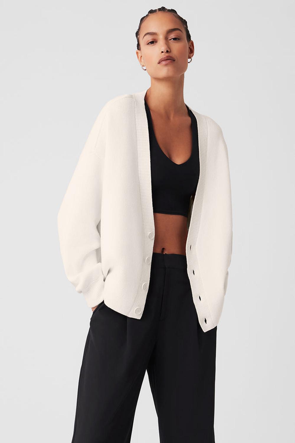Πουλόβερ γυναικεια Alo Yoga Scholar Cardigan Ivory | Greece  TLHKV-8375