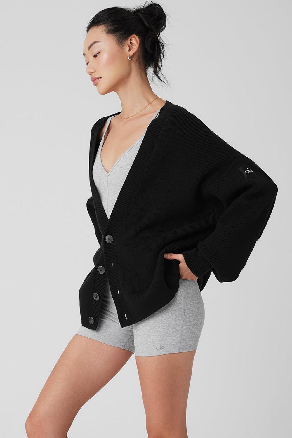 Πουλόβερ γυναικεια Alo Yoga Scholar Cardigan μαυρα | Greece  KDAFO-7618
