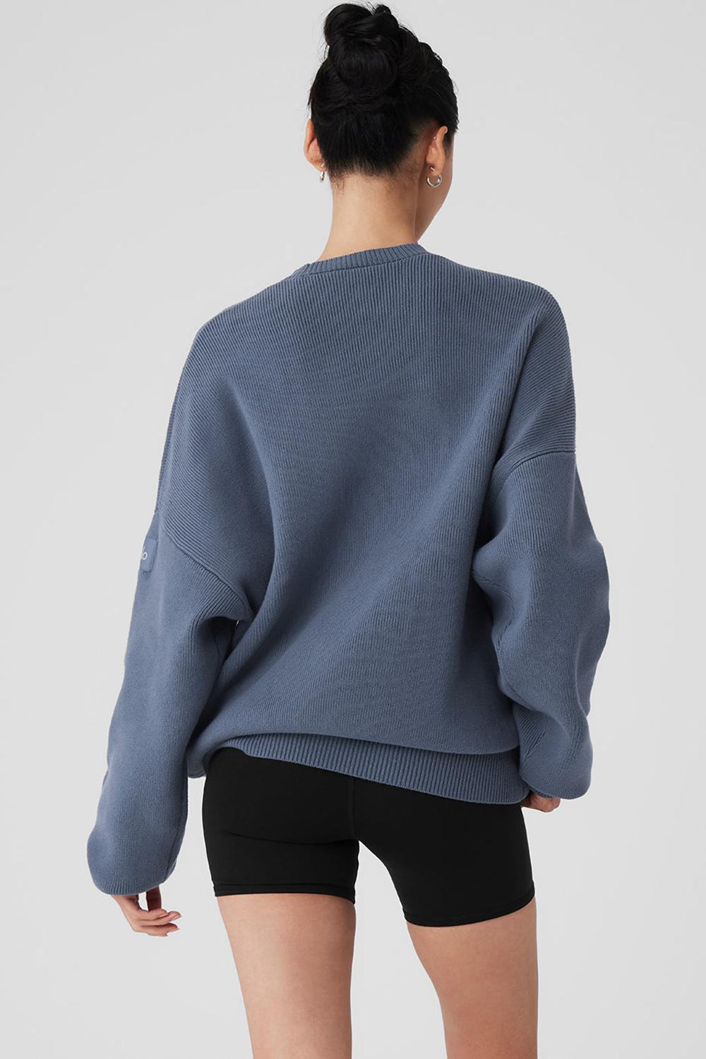 Πουλόβερ γυναικεια Alo Yoga Scholar Crew Neck Bluestone | Greece  HFVJP-2768