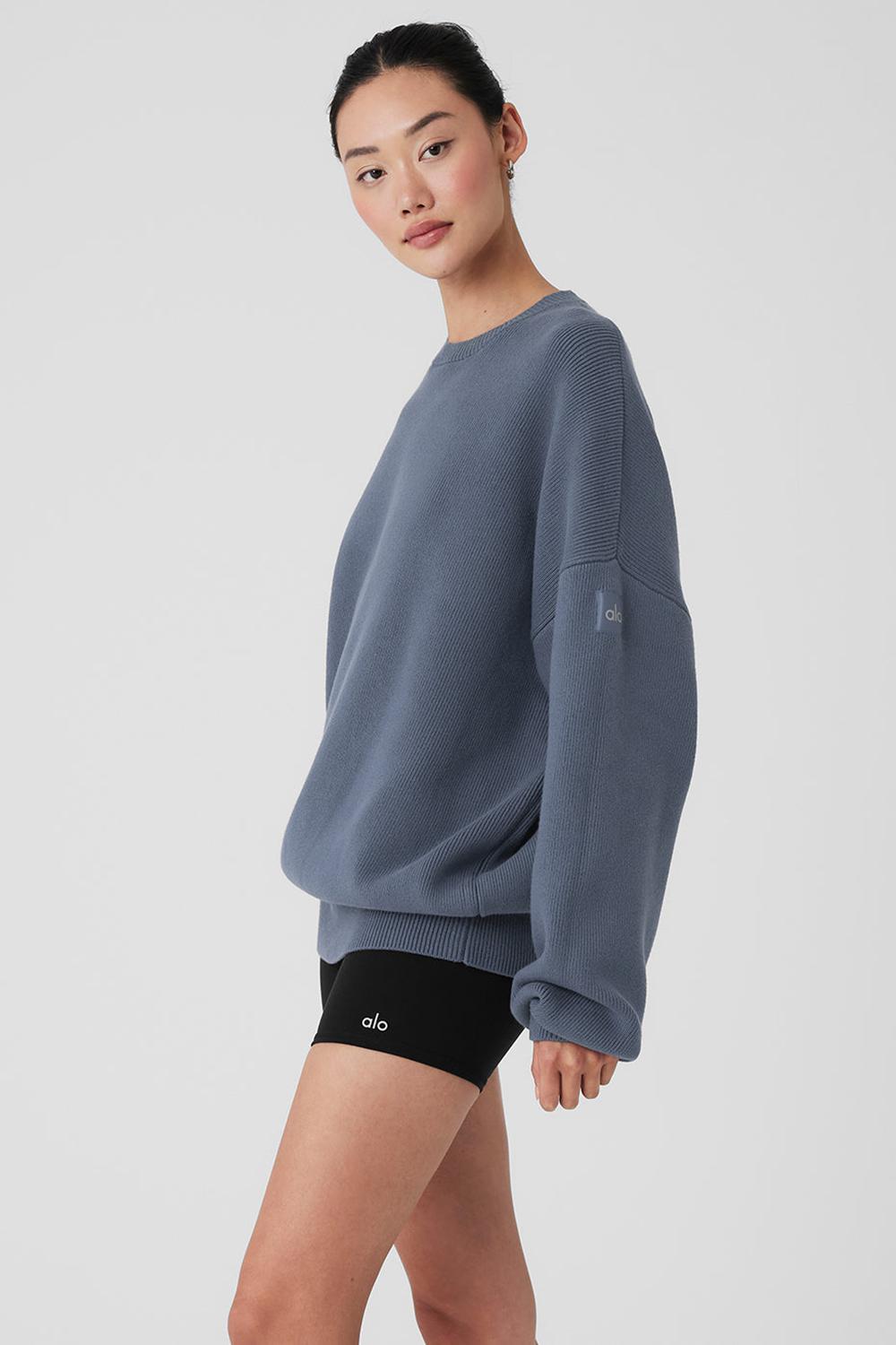 Πουλόβερ γυναικεια Alo Yoga Scholar Crew Neck Bluestone | Greece  HFVJP-2768