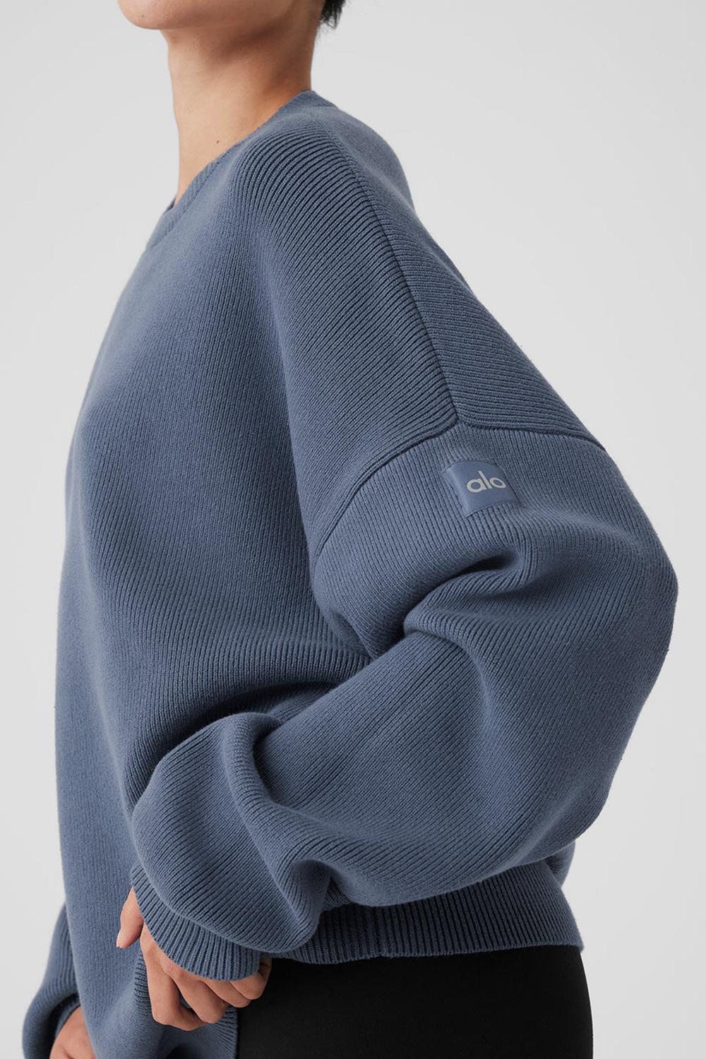 Πουλόβερ γυναικεια Alo Yoga Scholar Crew Neck Bluestone | Greece  HFVJP-2768