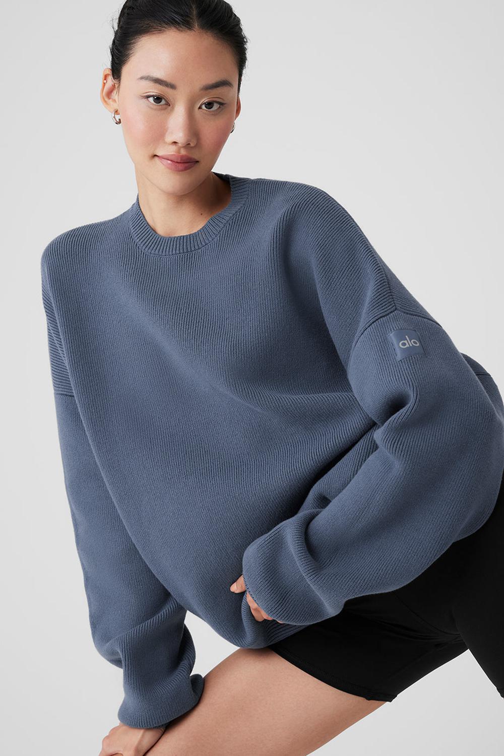 Πουλόβερ γυναικεια Alo Yoga Scholar Crew Neck Bluestone | Greece  HFVJP-2768