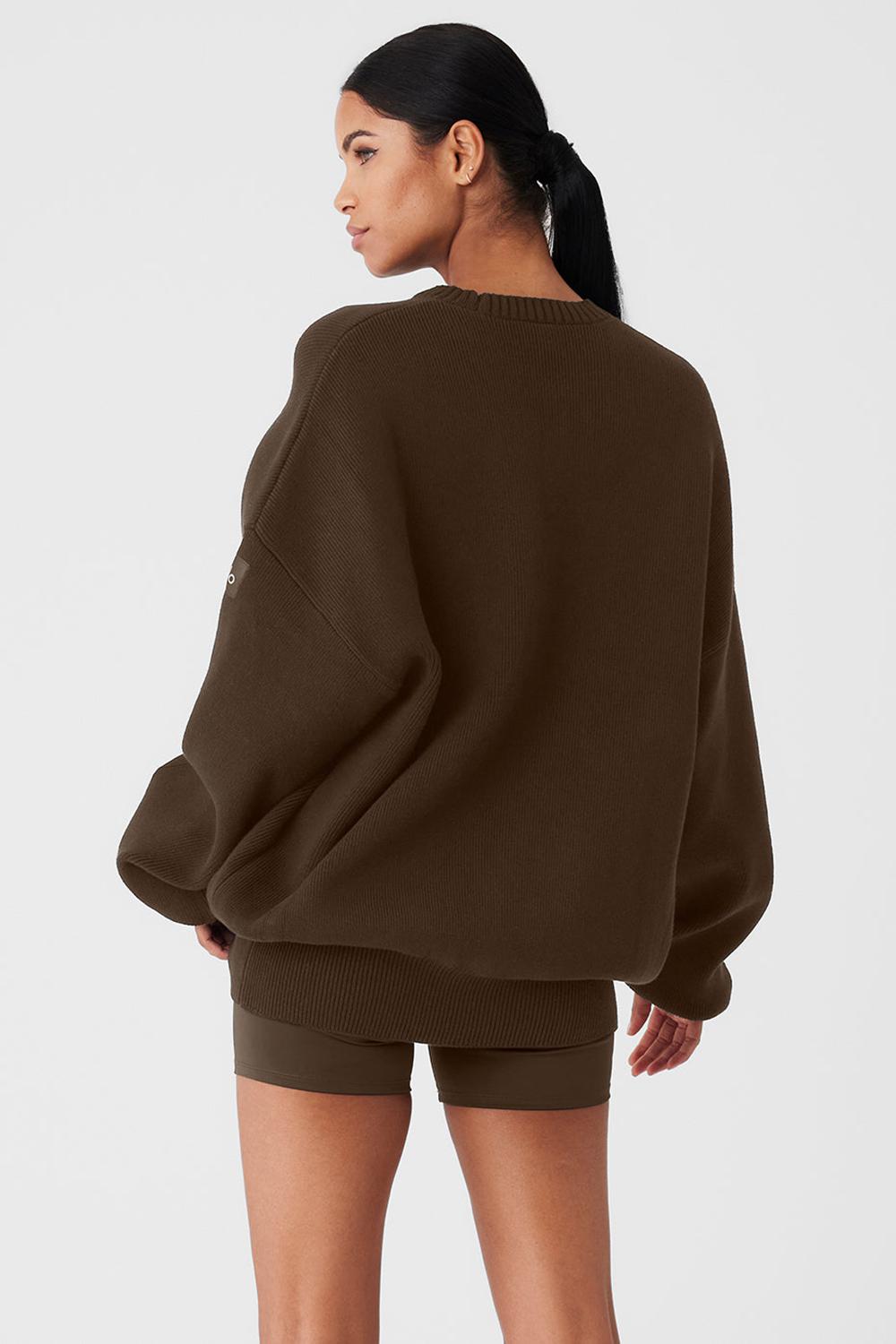 Πουλόβερ γυναικεια Alo Yoga Scholar Crew Neck Espresso | Greece  HXSUO-8354