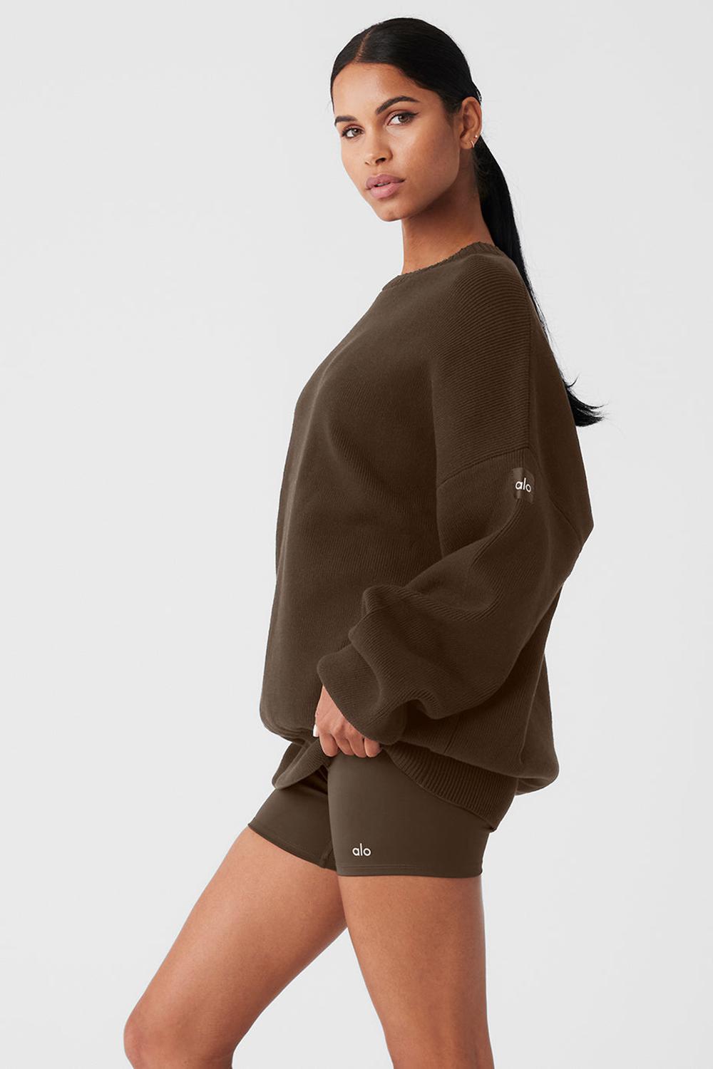 Πουλόβερ γυναικεια Alo Yoga Scholar Crew Neck Espresso | Greece  HXSUO-8354