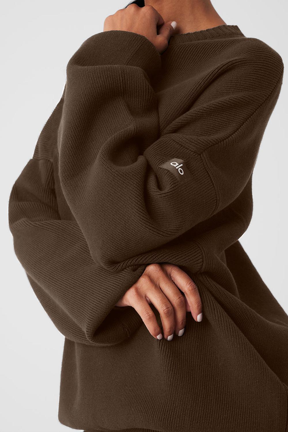 Πουλόβερ γυναικεια Alo Yoga Scholar Crew Neck Espresso | Greece  HXSUO-8354