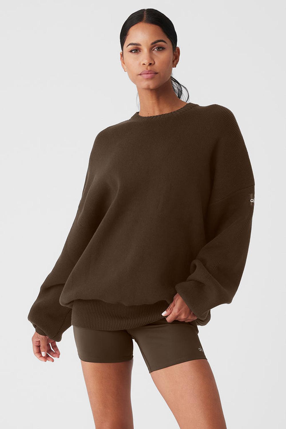 Πουλόβερ γυναικεια Alo Yoga Scholar Crew Neck Espresso | Greece  HXSUO-8354