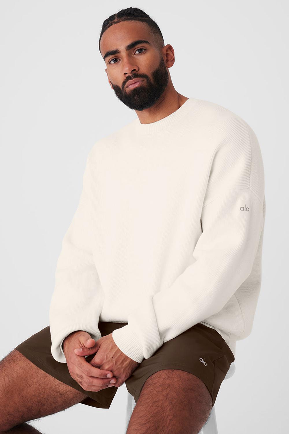 Πουλόβερ ανδρικα Alo Yoga Scholar Crew Neck Ivory | Greece  ZHFVA-0185