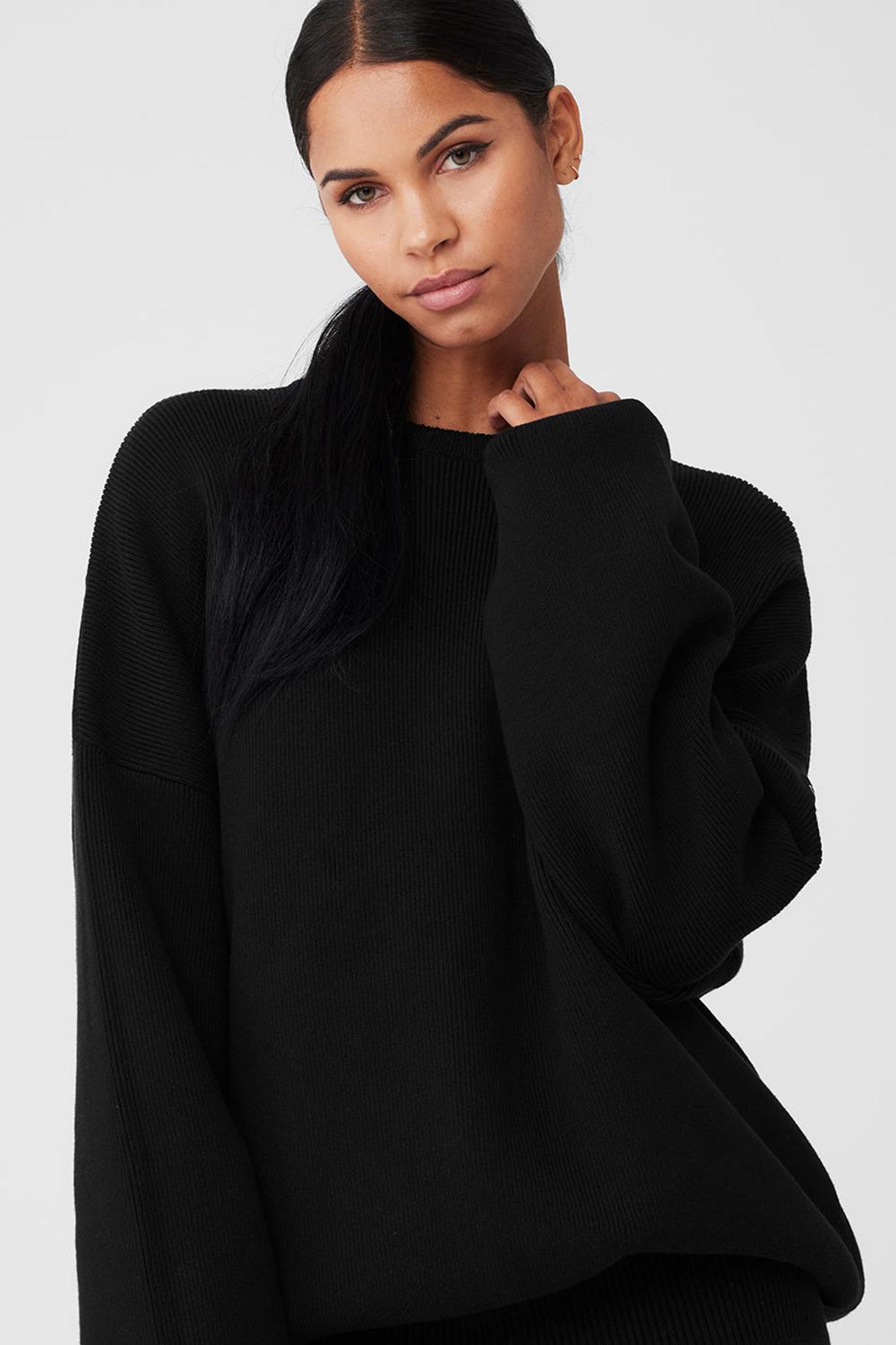 Πουλόβερ γυναικεια Alo Yoga Scholar Crew Neck μαυρα | Greece  DUHST-6128