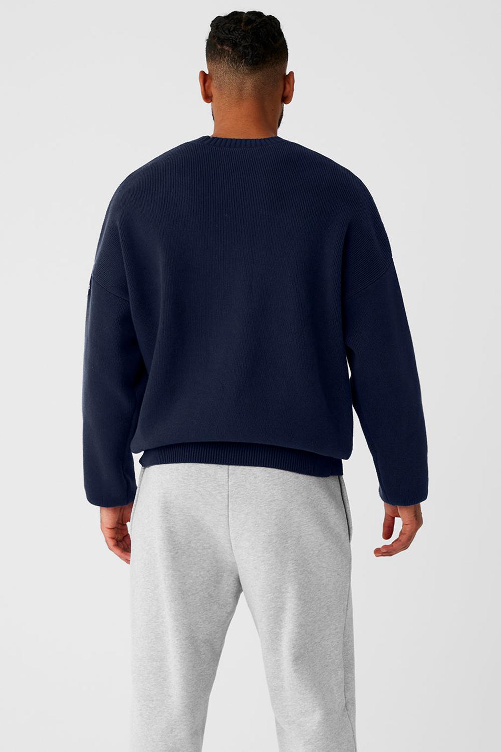 Πουλόβερ ανδρικα Alo Yoga Scholar Crew Neck σκουρο μπλε | Greece  PFUEL-6283
