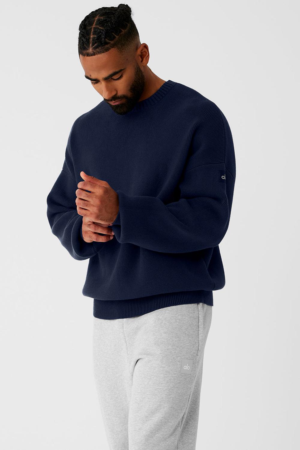 Πουλόβερ ανδρικα Alo Yoga Scholar Crew Neck σκουρο μπλε | Greece  PFUEL-6283