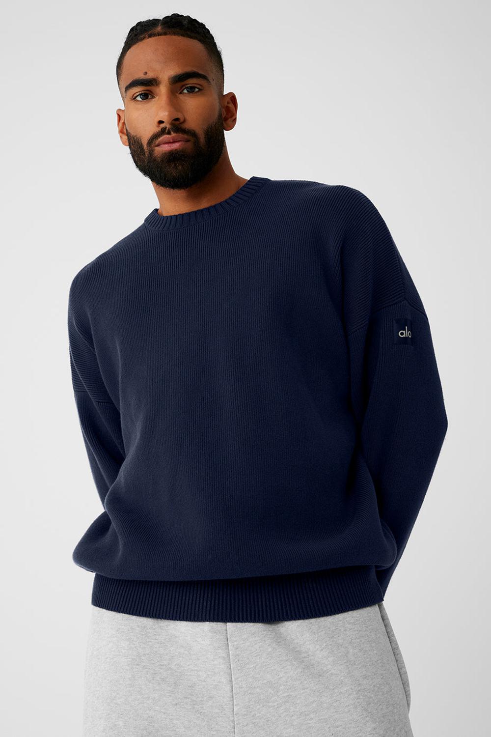 Πουλόβερ ανδρικα Alo Yoga Scholar Crew Neck σκουρο μπλε | Greece  PFUEL-6283