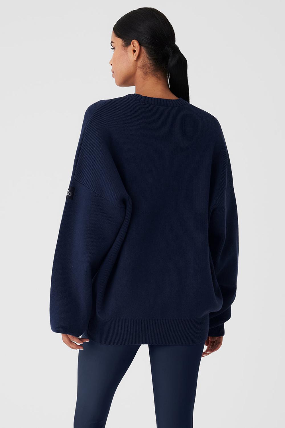 Πουλόβερ γυναικεια Alo Yoga Scholar Crew Neck σκουρο μπλε | Greece  RYBUH-2839