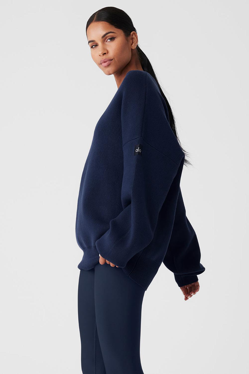 Πουλόβερ γυναικεια Alo Yoga Scholar Crew Neck σκουρο μπλε | Greece  RYBUH-2839