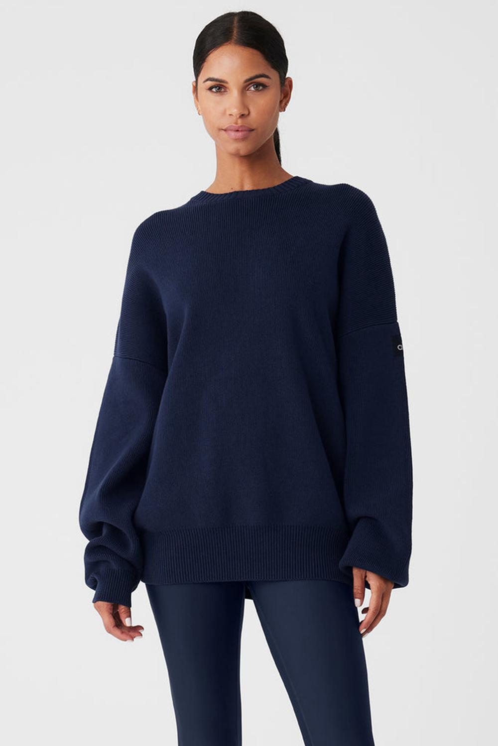 Πουλόβερ γυναικεια Alo Yoga Scholar Crew Neck σκουρο μπλε | Greece  RYBUH-2839