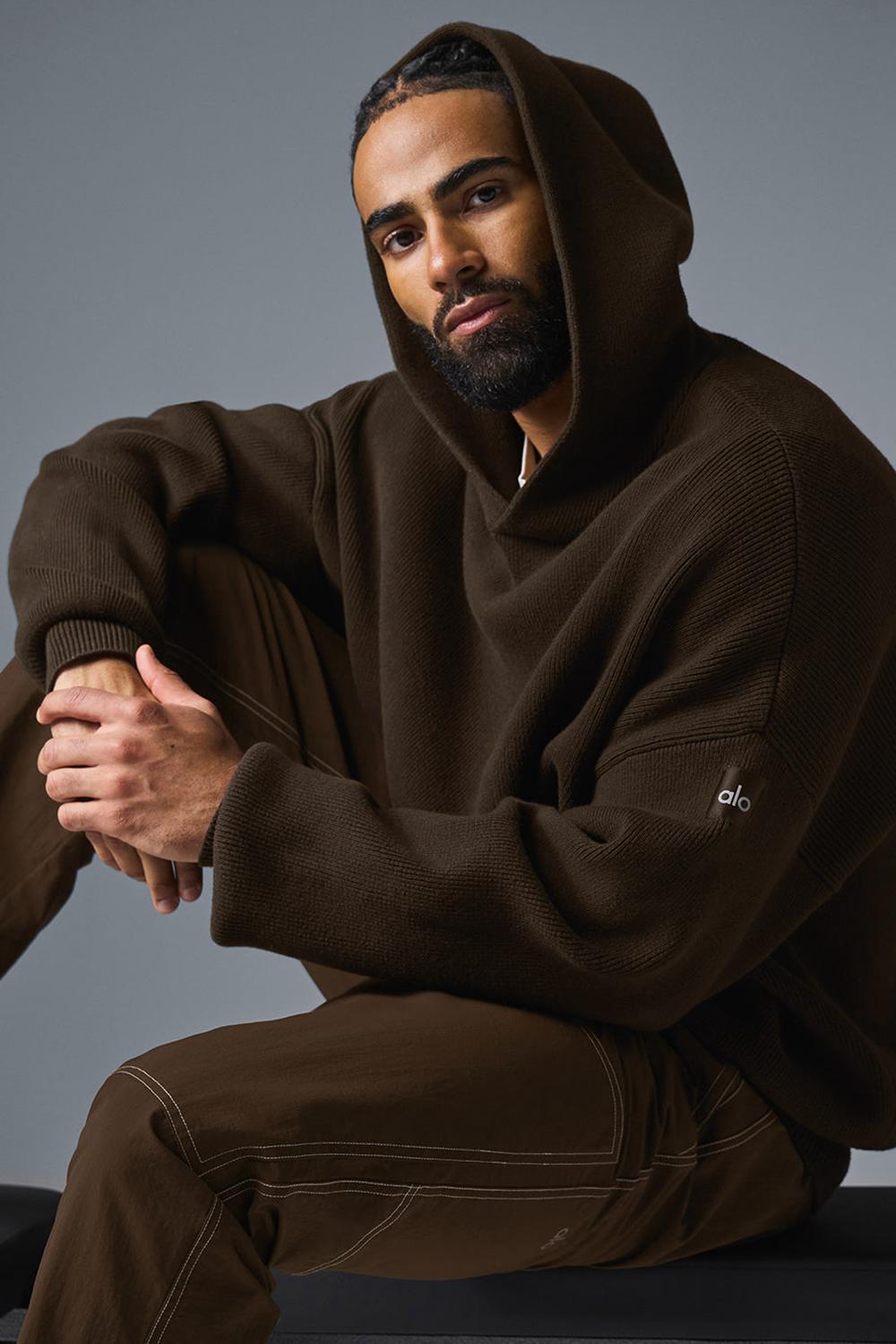 Πουλόβερ ανδρικα Alo Yoga Scholar Hooded Espresso | Greece  CJKNI-9871