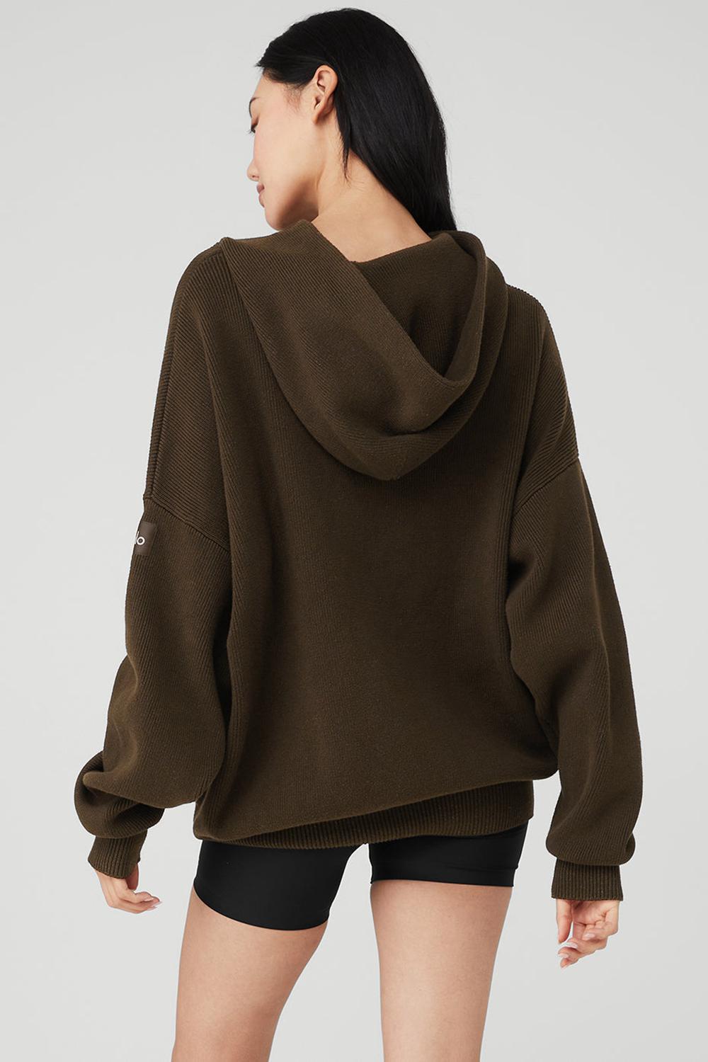 Πουλόβερ γυναικεια Alo Yoga Scholar Hooded Espresso | Greece  XBKVJ-4276