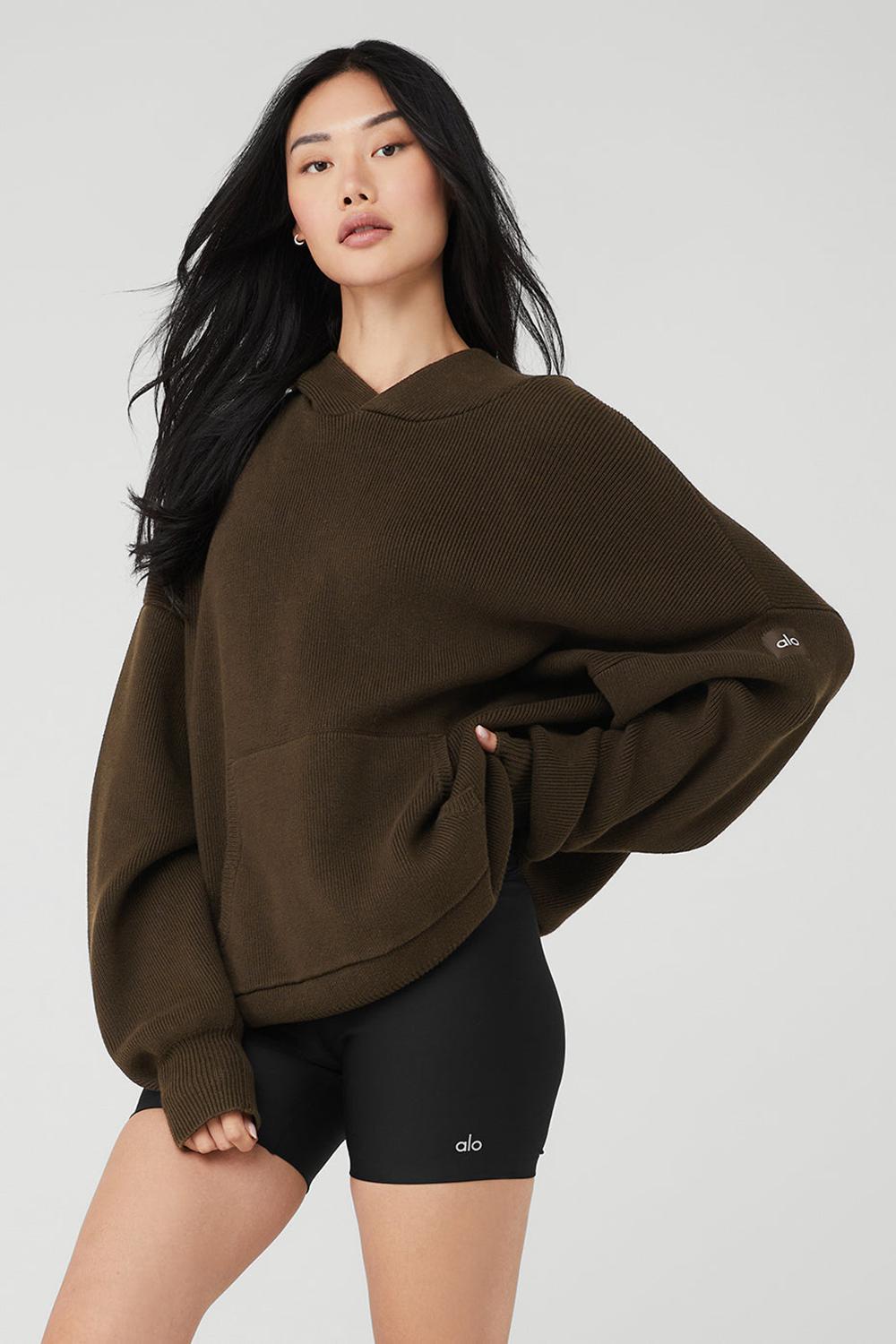 Πουλόβερ γυναικεια Alo Yoga Scholar Hooded Espresso | Greece  XBKVJ-4276