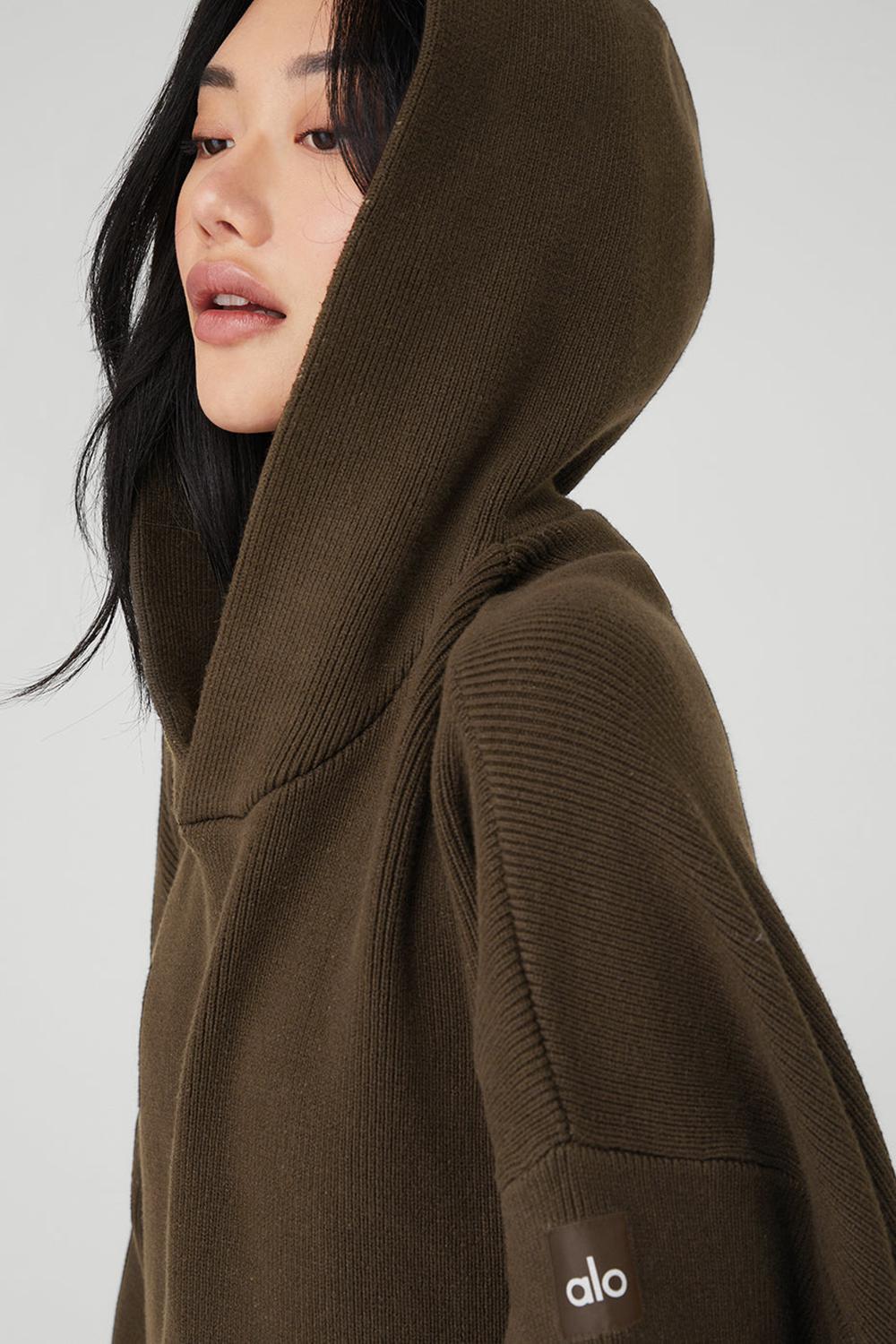 Πουλόβερ γυναικεια Alo Yoga Scholar Hooded Espresso | Greece  XBKVJ-4276