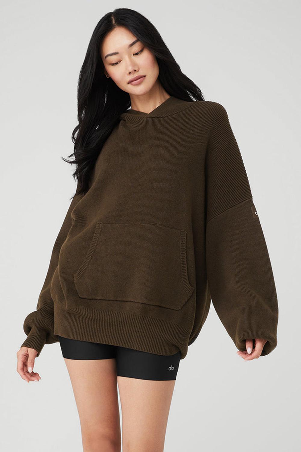 Πουλόβερ γυναικεια Alo Yoga Scholar Hooded Espresso | Greece  XBKVJ-4276