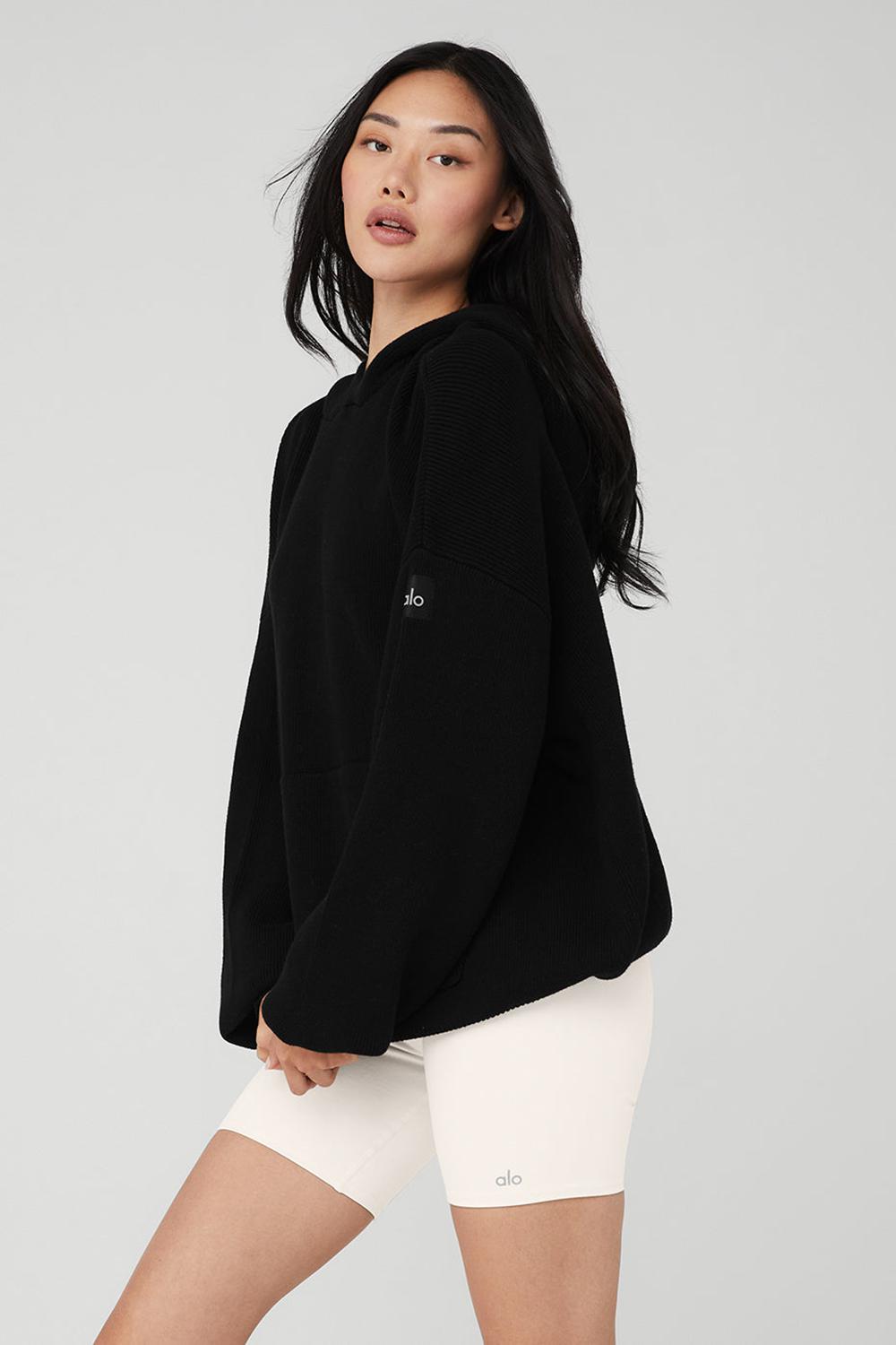 Πουλόβερ γυναικεια Alo Yoga Scholar Hooded μαυρα | Greece  COTQE-9382