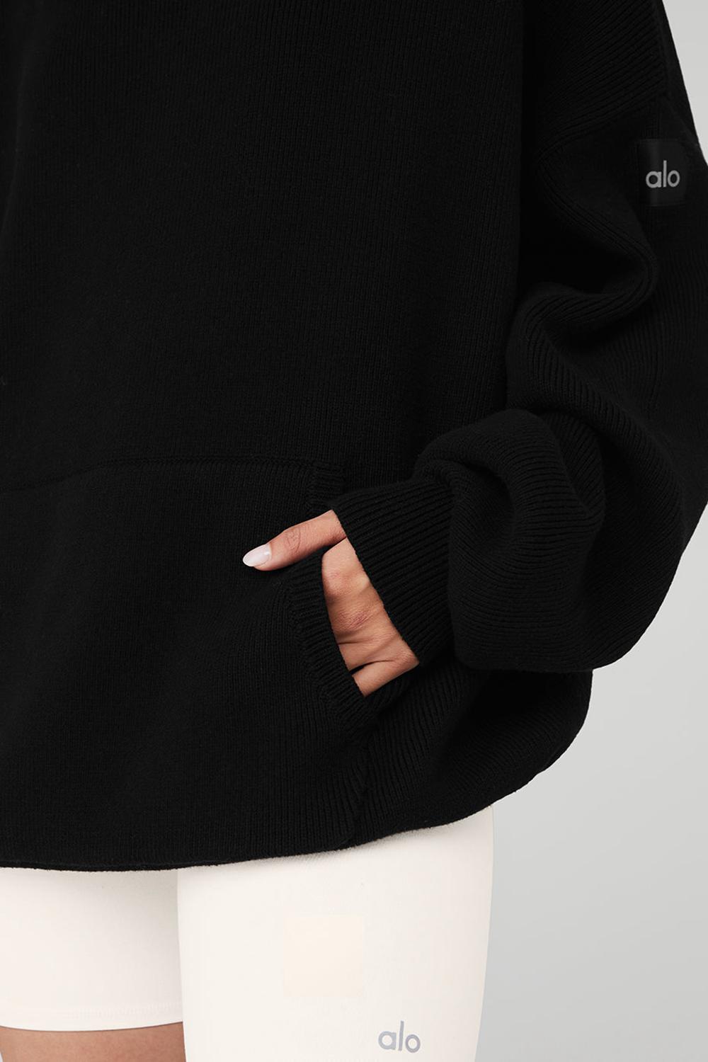 Πουλόβερ γυναικεια Alo Yoga Scholar Hooded μαυρα | Greece  COTQE-9382