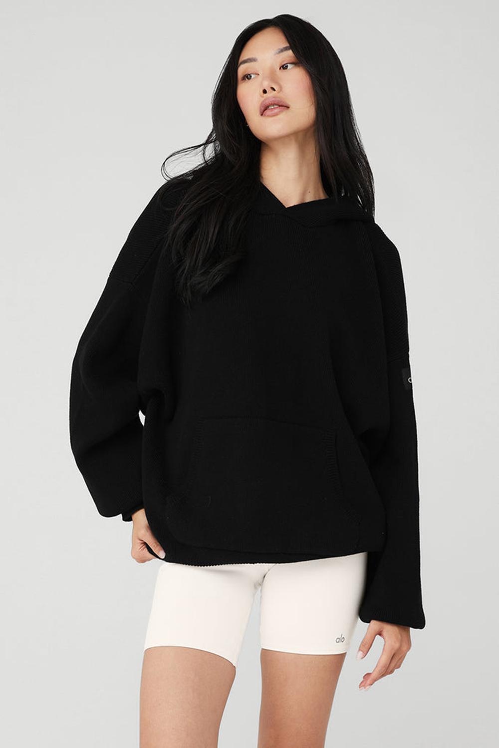 Πουλόβερ γυναικεια Alo Yoga Scholar Hooded μαυρα | Greece  COTQE-9382