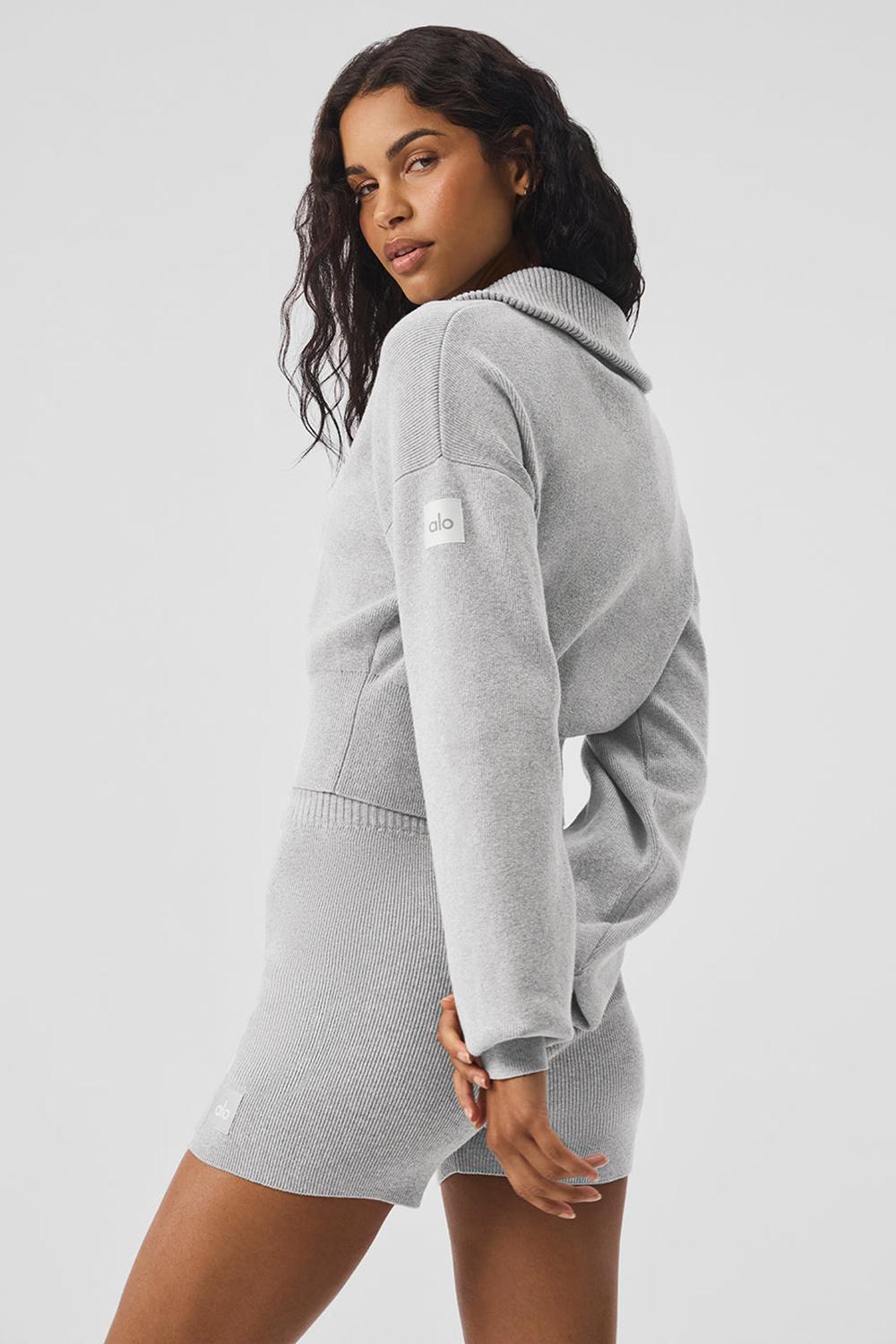 Μπουφαν γυναικεια Alo Yoga Scholar Knit Cropped Full Zip γκρι | Greece  RLYAJ-4873