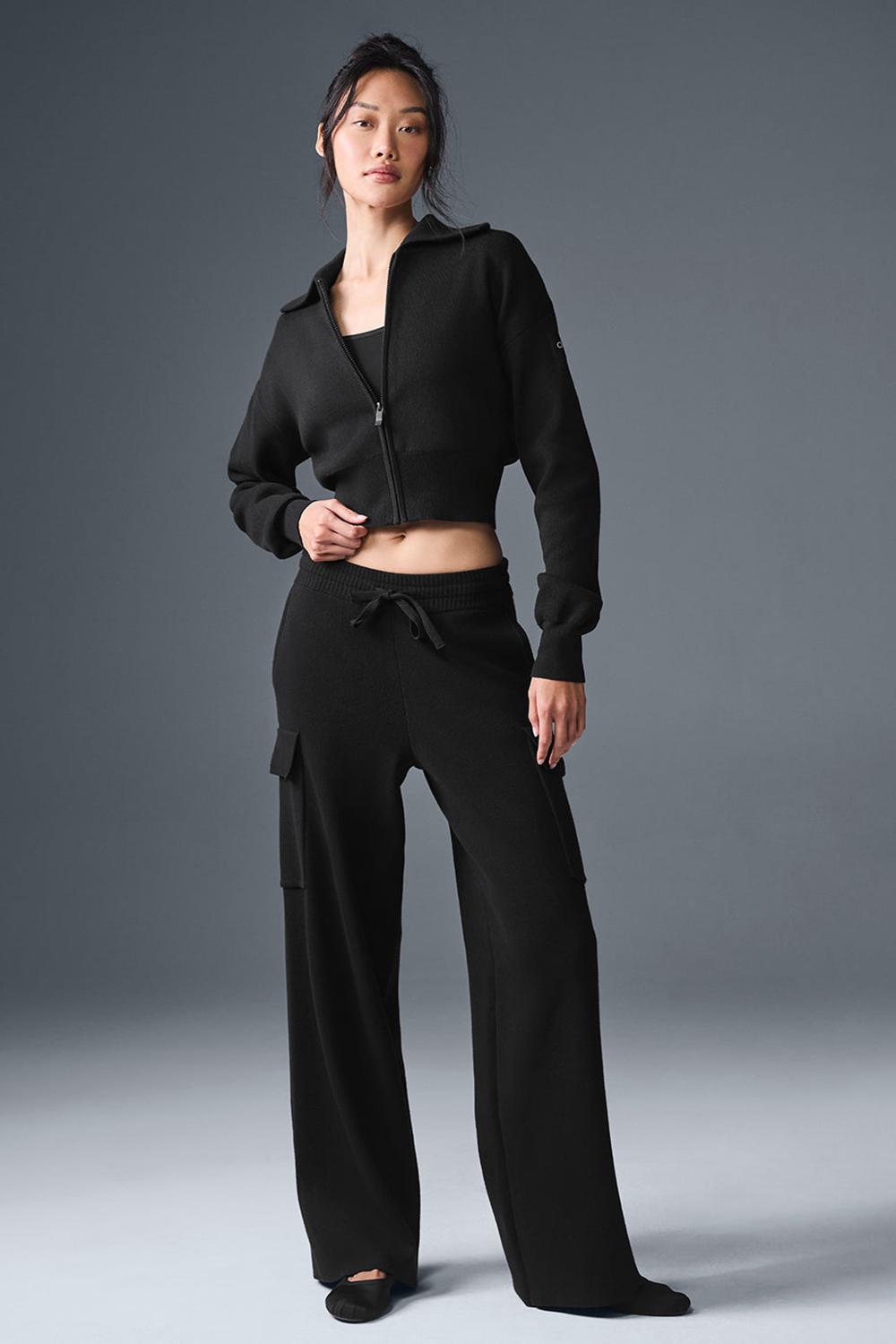 Παντελονι γυναικεια Alo Yoga Scholar Knit High-Waist Cargo μαυρα | Greece  NVXCG-4517