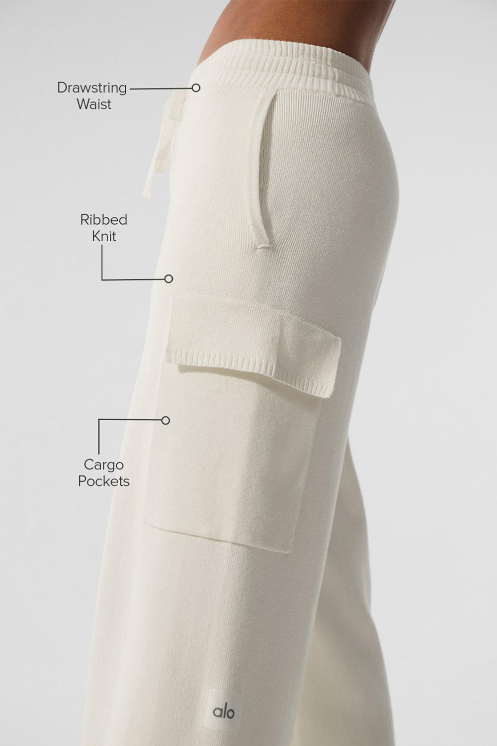 Παντελονι γυναικεια Alo Yoga Scholar Knit High-Waist Cargo Ivory | Greece  FDMRB-7196