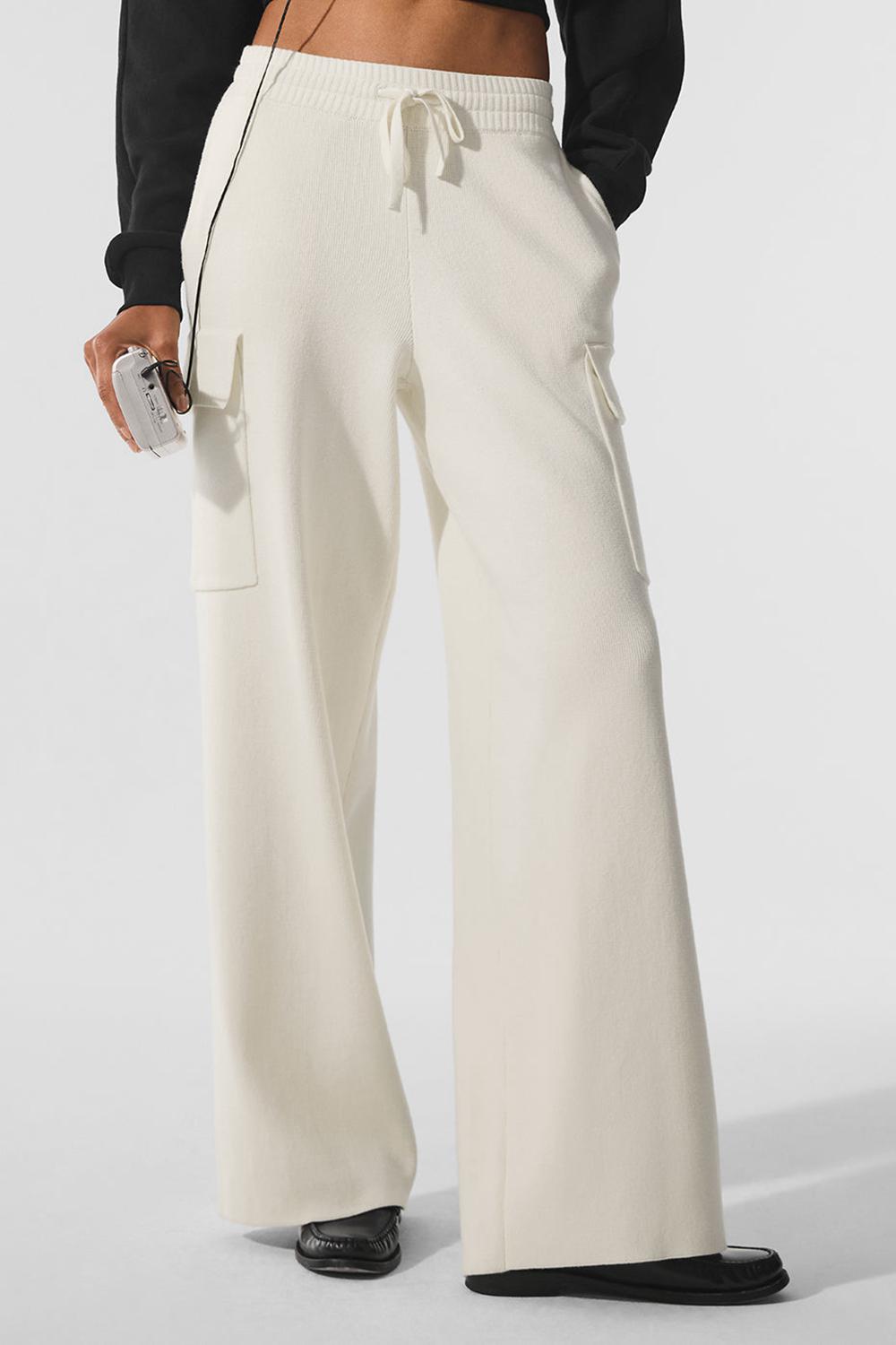 Παντελονι γυναικεια Alo Yoga Scholar Knit High-Waist Cargo Ivory | Greece  FDMRB-7196