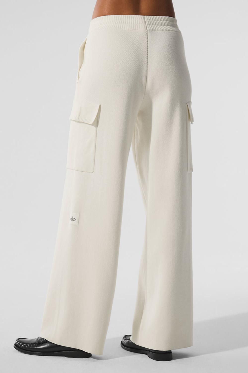 Παντελονι γυναικεια Alo Yoga Scholar Knit High-Waist Cargo Ivory | Greece  FDMRB-7196