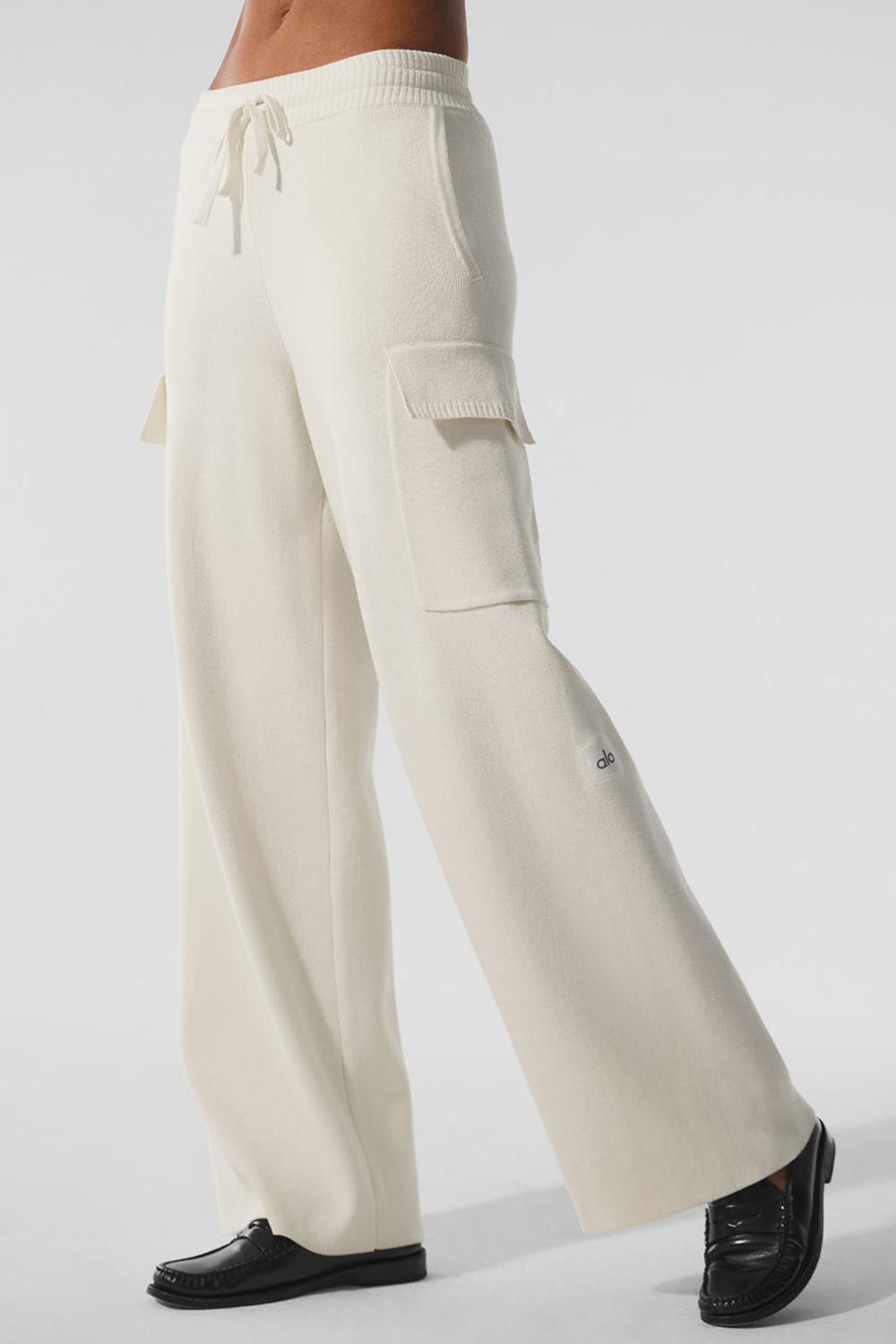 Παντελονι γυναικεια Alo Yoga Scholar Knit High-Waist Cargo Ivory | Greece  FDMRB-7196