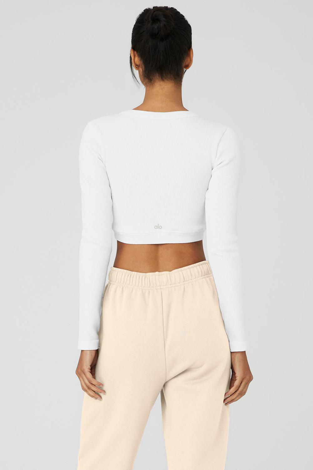 Μακρυμανικο γυναικεια Alo Yoga Seamless Ribbed Cropped Serene ασπρα | Greece  KYRNZ-2906