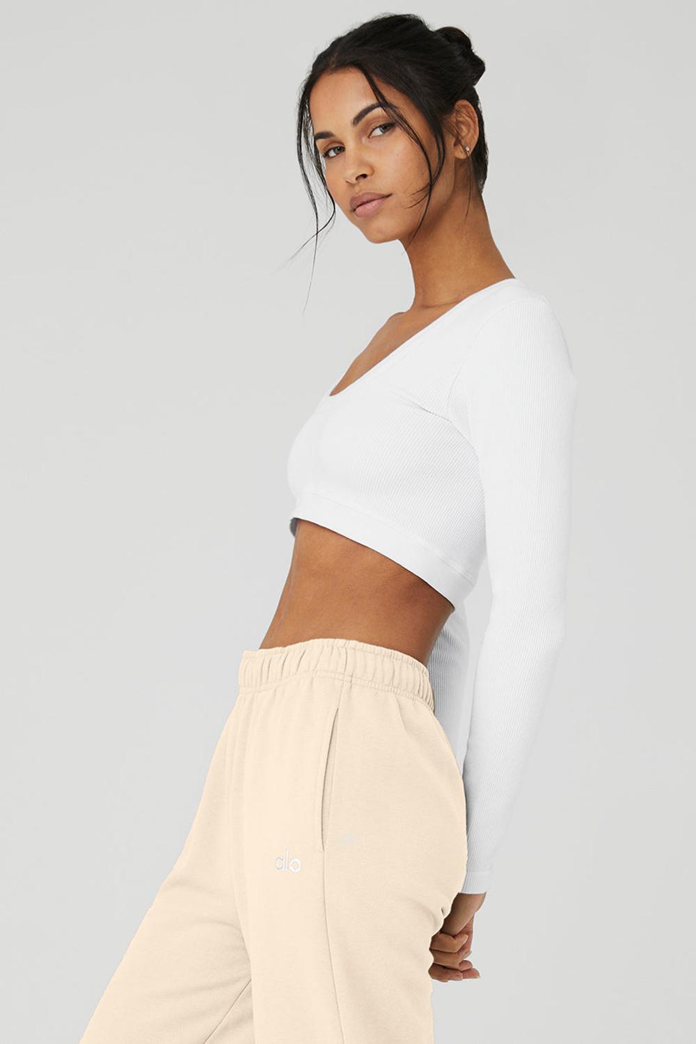 Μακρυμανικο γυναικεια Alo Yoga Seamless Ribbed Cropped Serene ασπρα | Greece  KYRNZ-2906