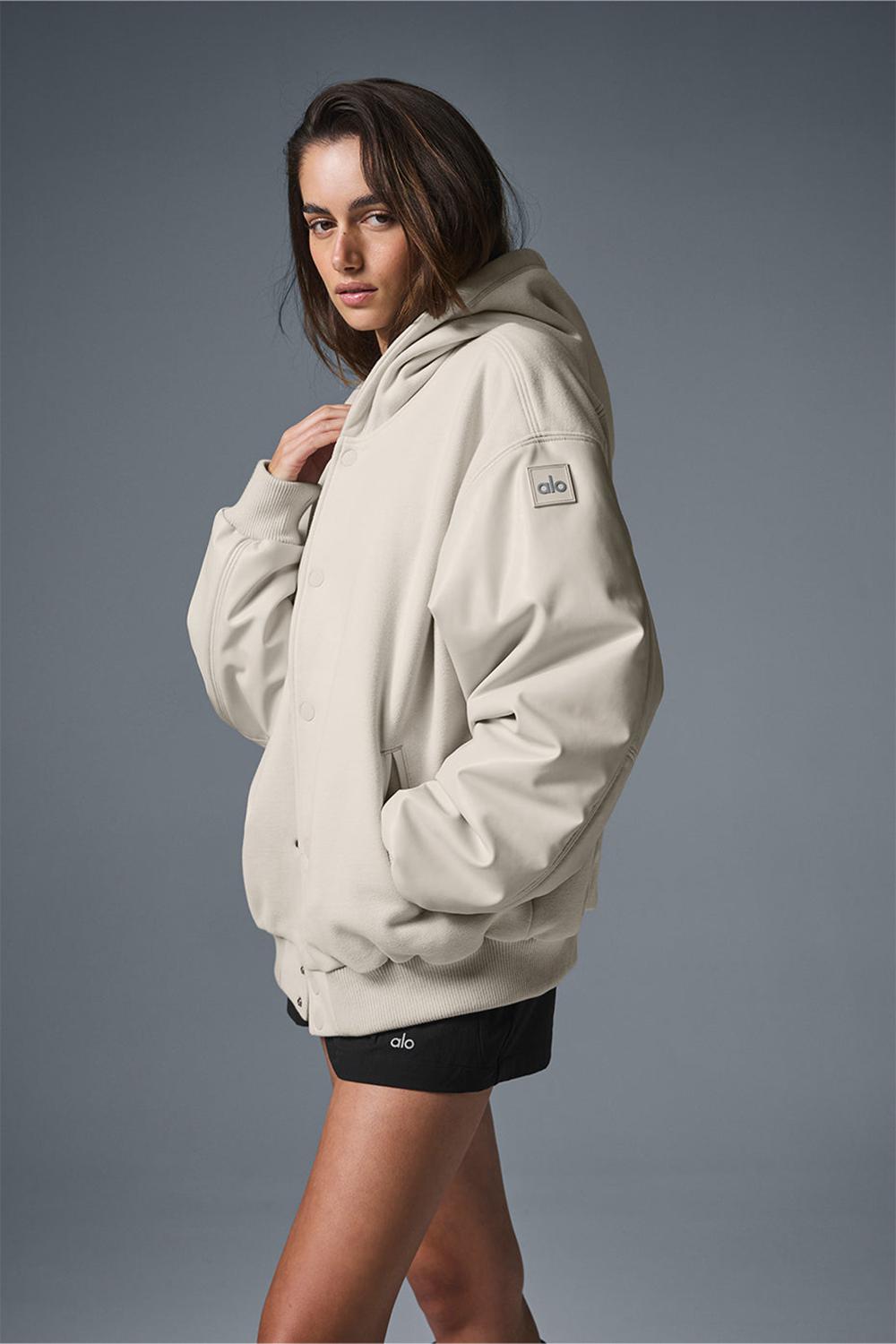 Μπουφαν γυναικεια Alo Yoga Select Hooded Bomber Bone | Greece  EYDJH-4317