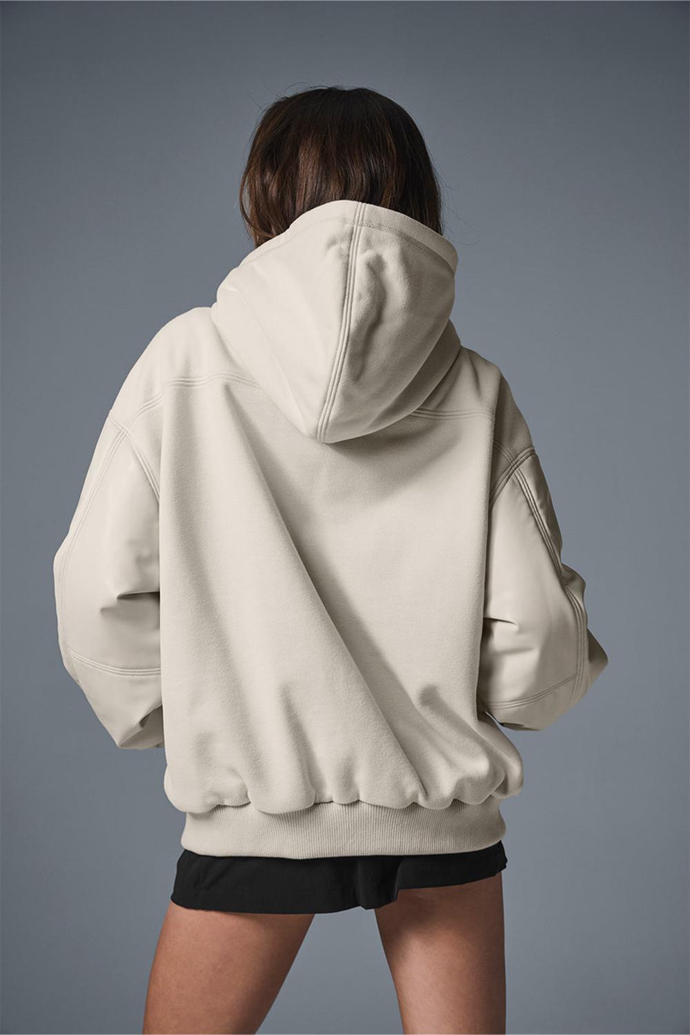 Μπουφαν γυναικεια Alo Yoga Select Hooded Bomber Bone | Greece  EYDJH-4317