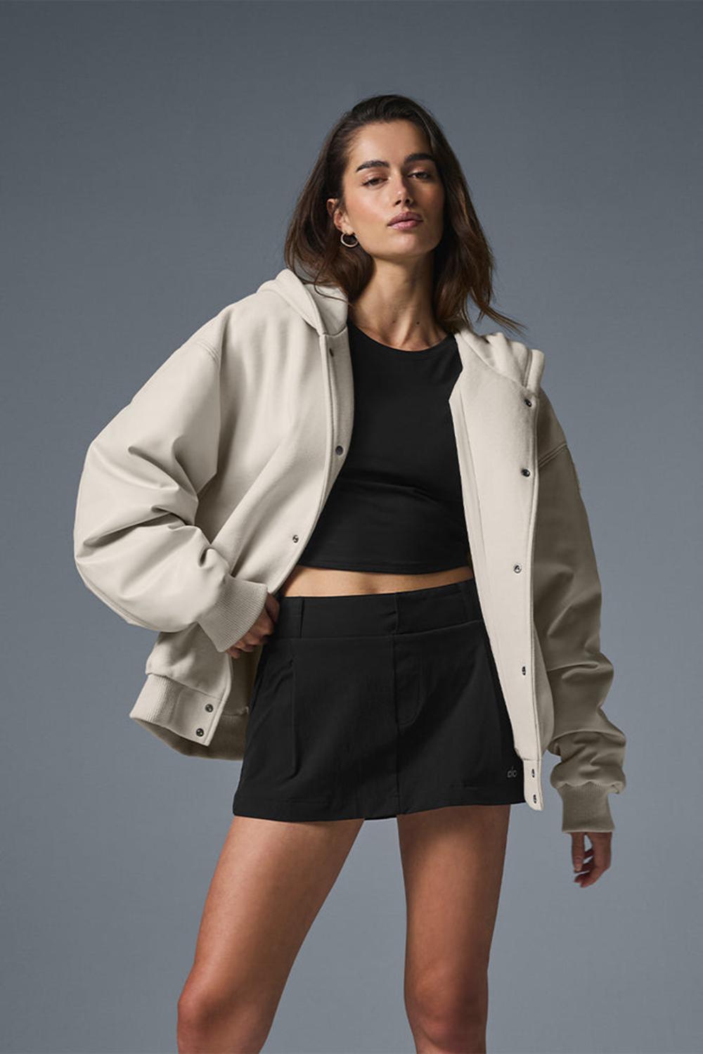 Μπουφαν γυναικεια Alo Yoga Select Hooded Bomber Bone | Greece  EYDJH-4317