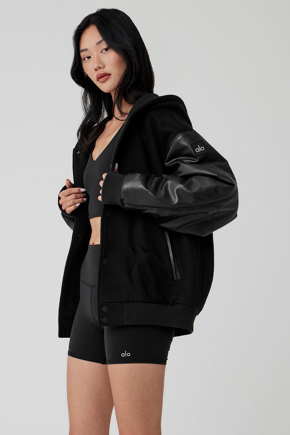 Μπουφαν γυναικεια Alo Yoga Select Hooded Bomber μαυρα | Greece  GDHFM-4138