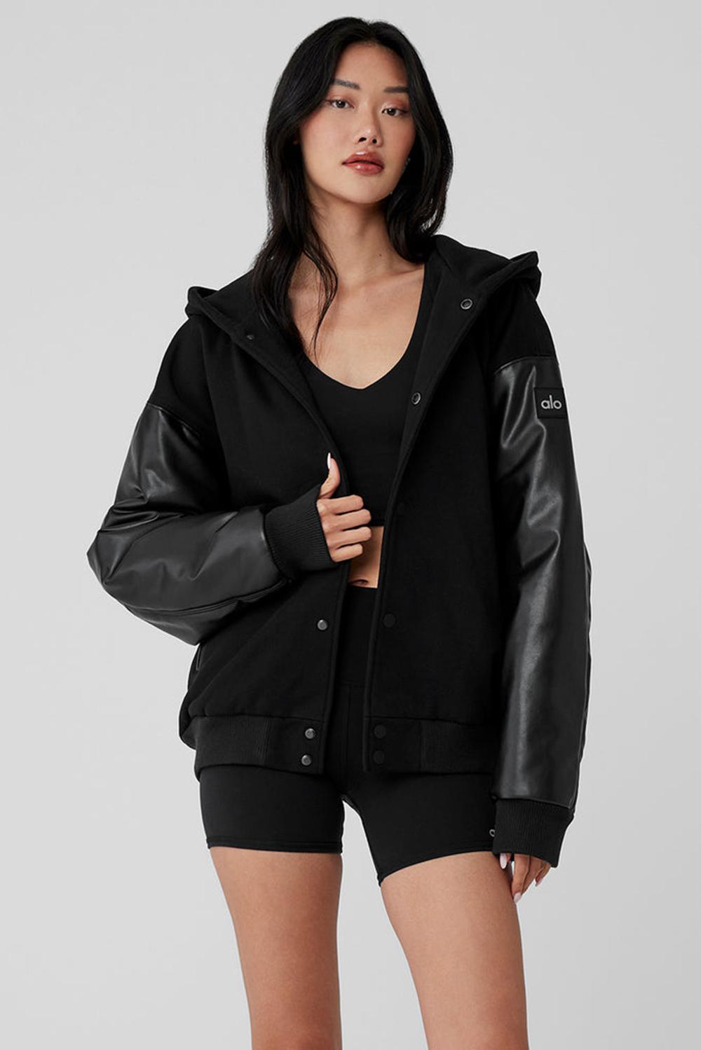 Μπουφαν γυναικεια Alo Yoga Select Hooded Bomber μαυρα | Greece  GDHFM-4138